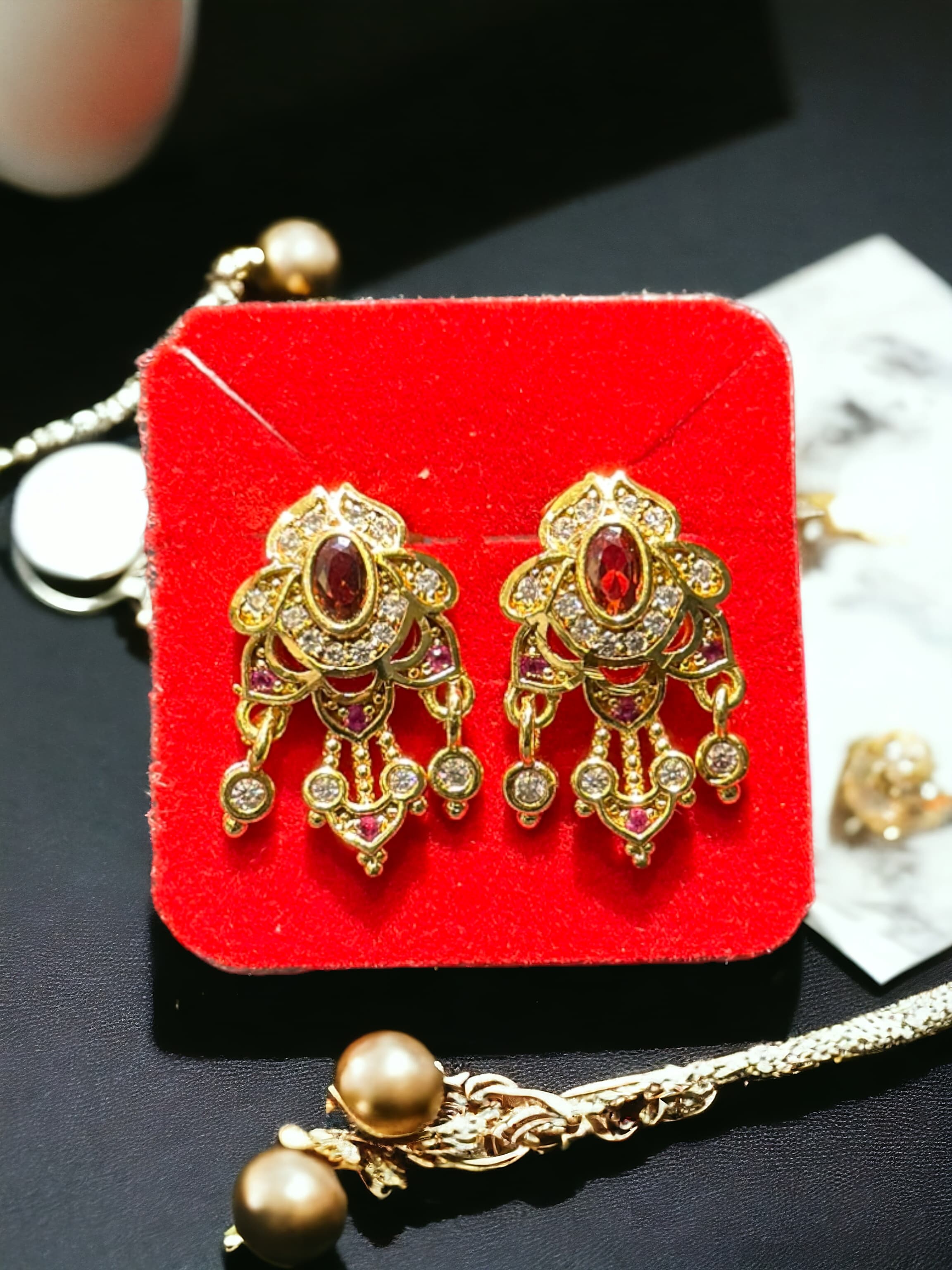 24K Guarnteed Micro Gold Platted (1 Gram) American Diamond Stud Earrings for Women.