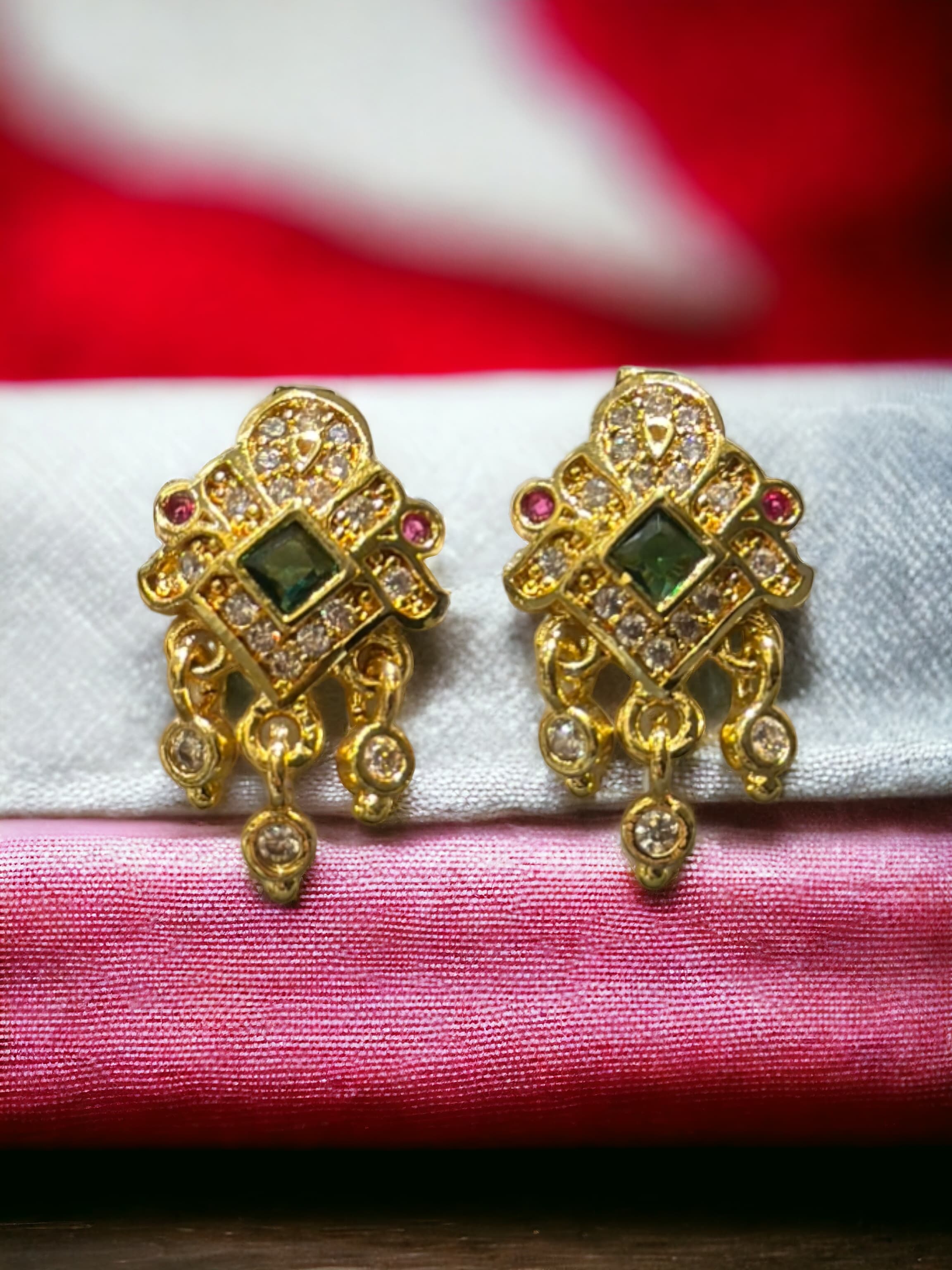 24K Guarnteed Micro Gold Platted (1 Gram) American Diamond Stud Earrings for Women.