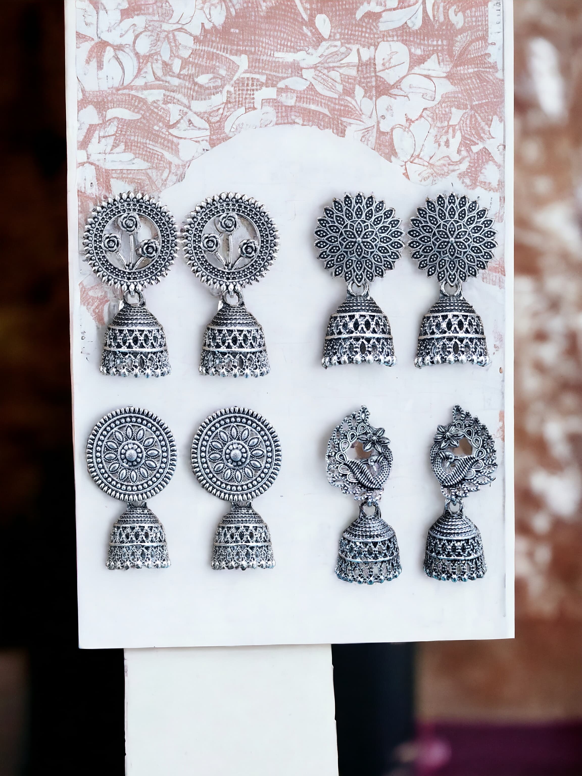 Silver Oxidised Combo Jhumka Earrings for Girls