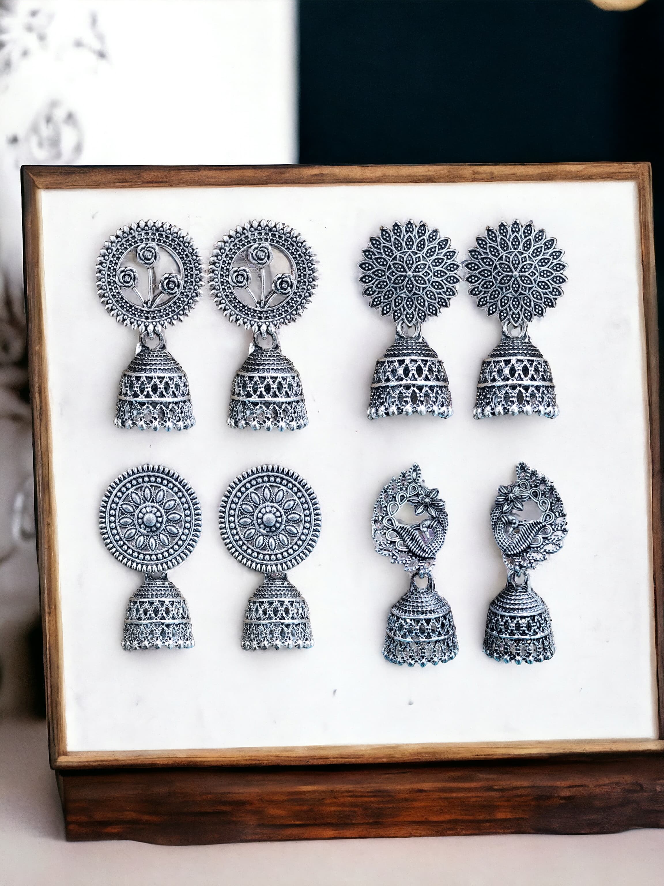 Silver Oxidised Combo Jhumka Earrings for Girls