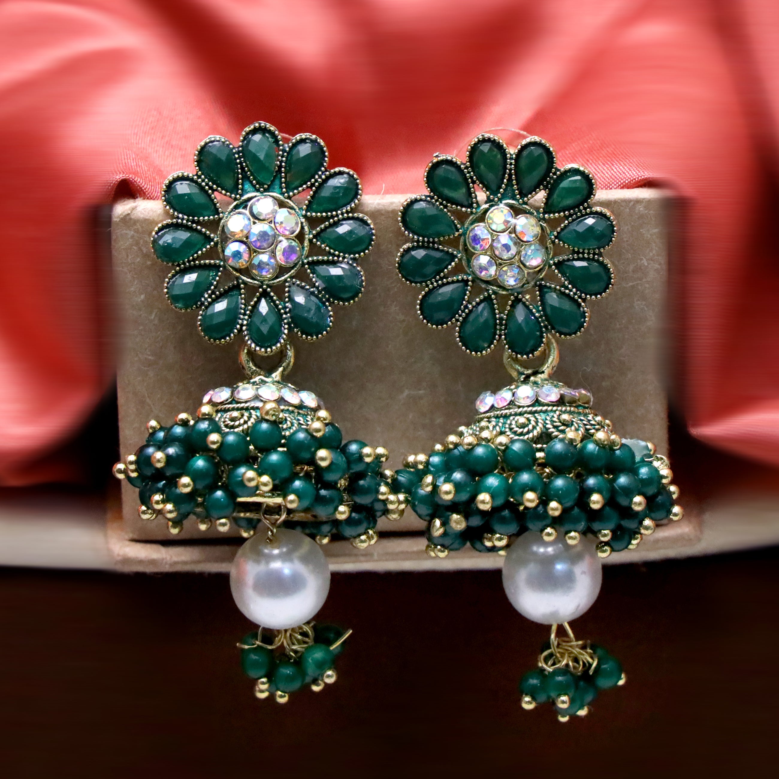 Diamond Studded Pearl Jhumka Earrings for Girls and Women.