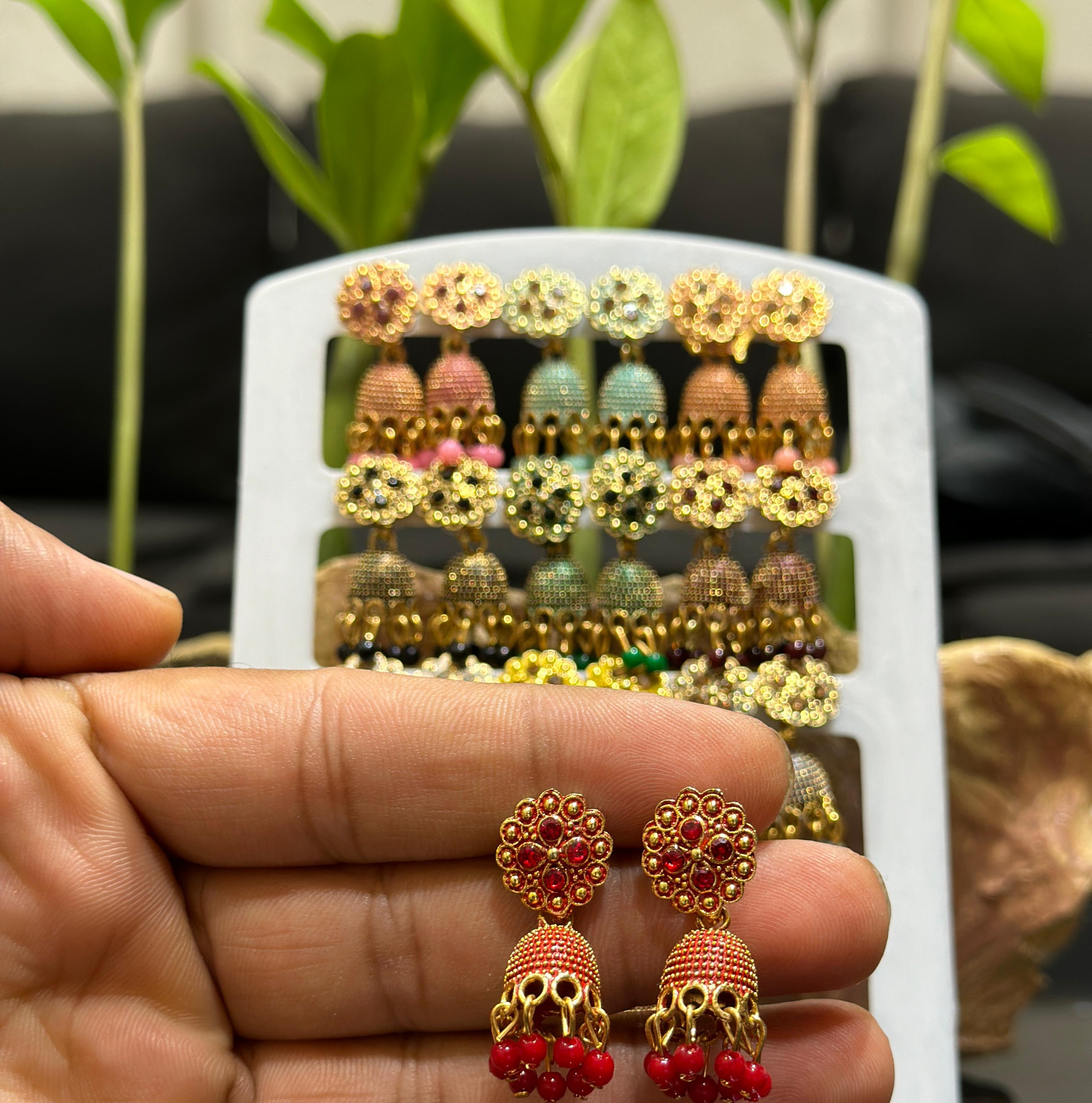 Combo of 12 Pair Colorfull Small Jhumki Earrings for Girls and Women.