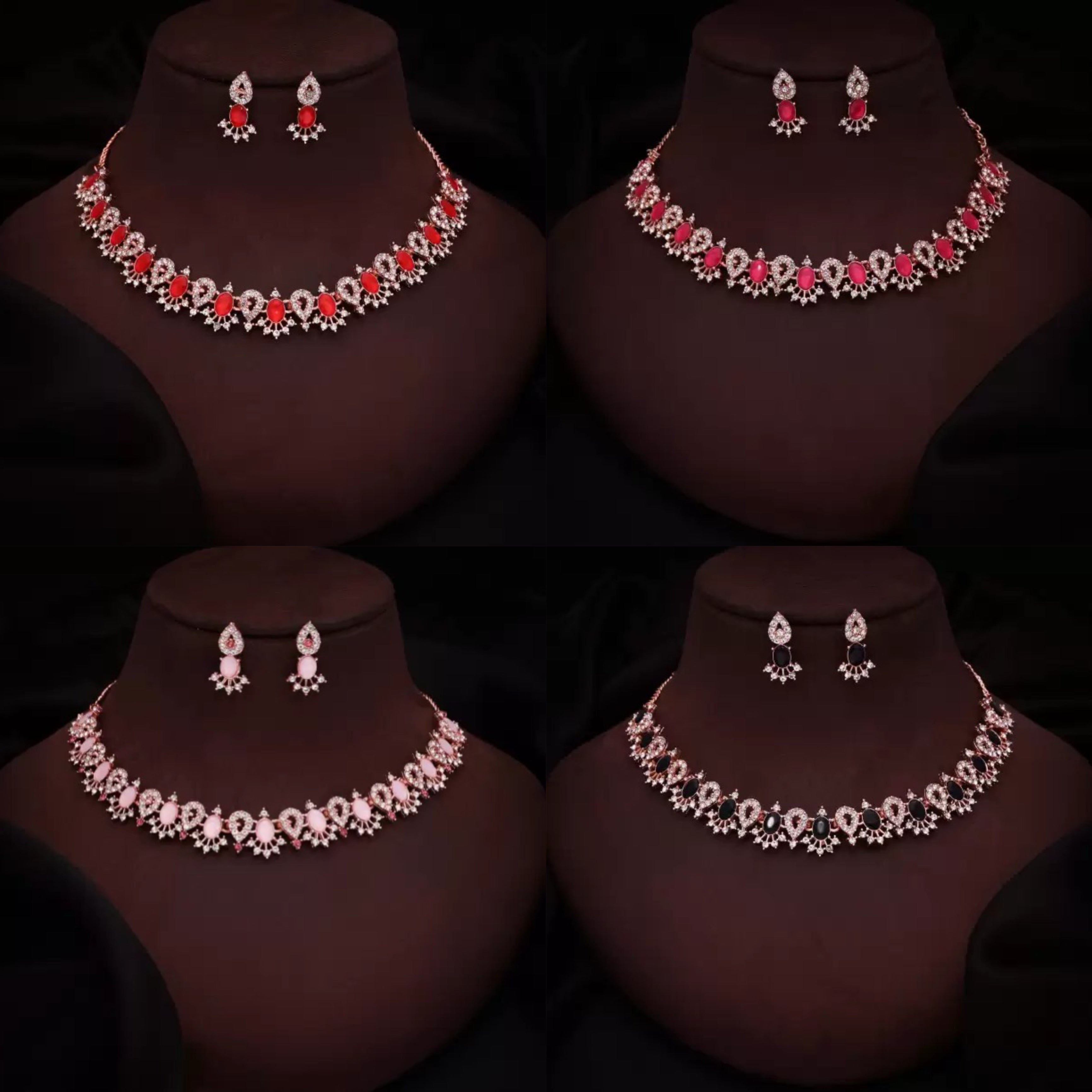 Rose Gold Platted American Diamond Necklace for Girls and Women.