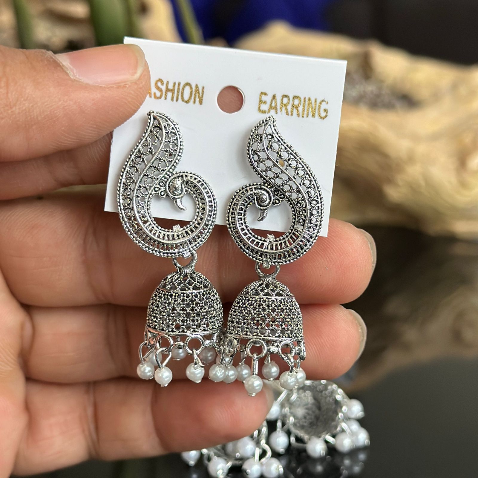 Combo of 4 Pair Silver Oxidised Jhumka earrings for Girls and Women.