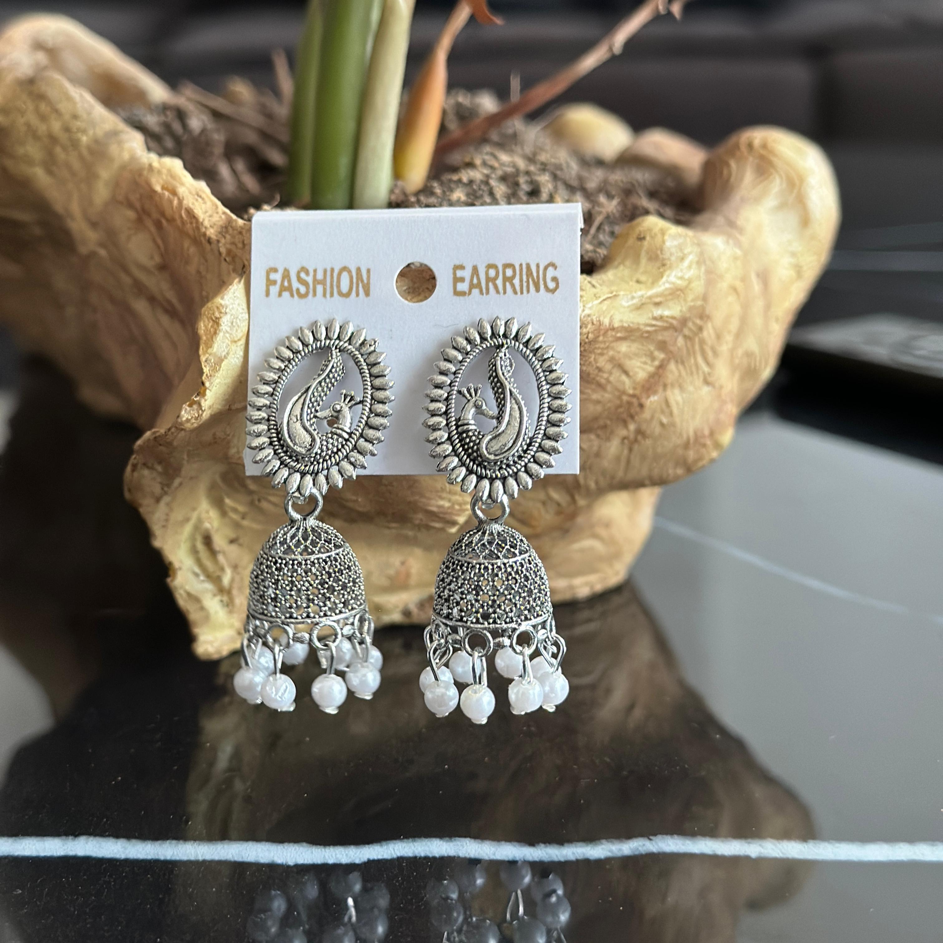 Combo of 4 Pair Silver Oxidised Jhumka earrings for Girls and Women.