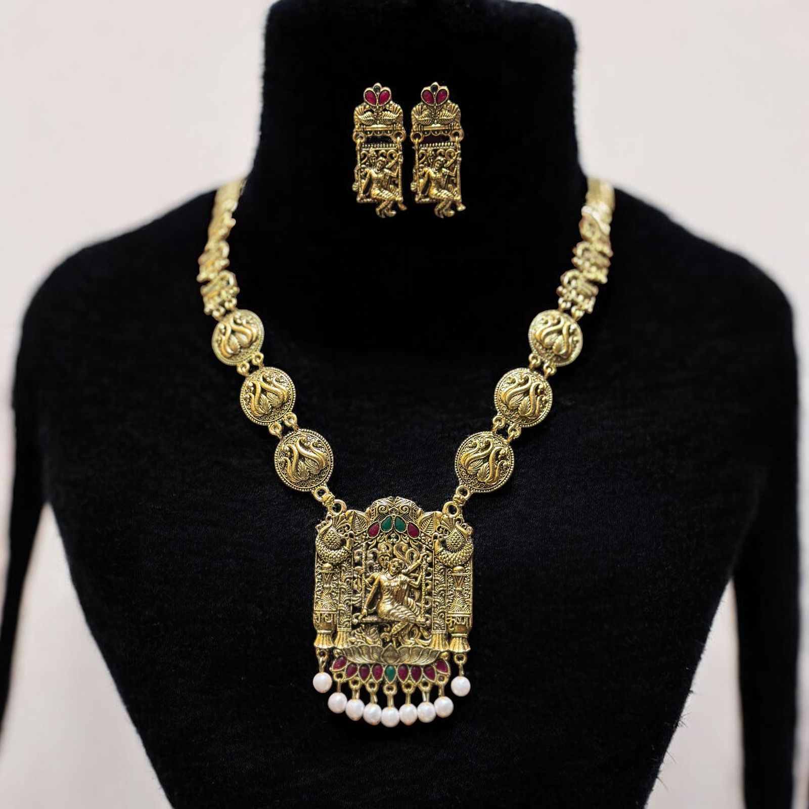 Radha krishna long golden necklace for women