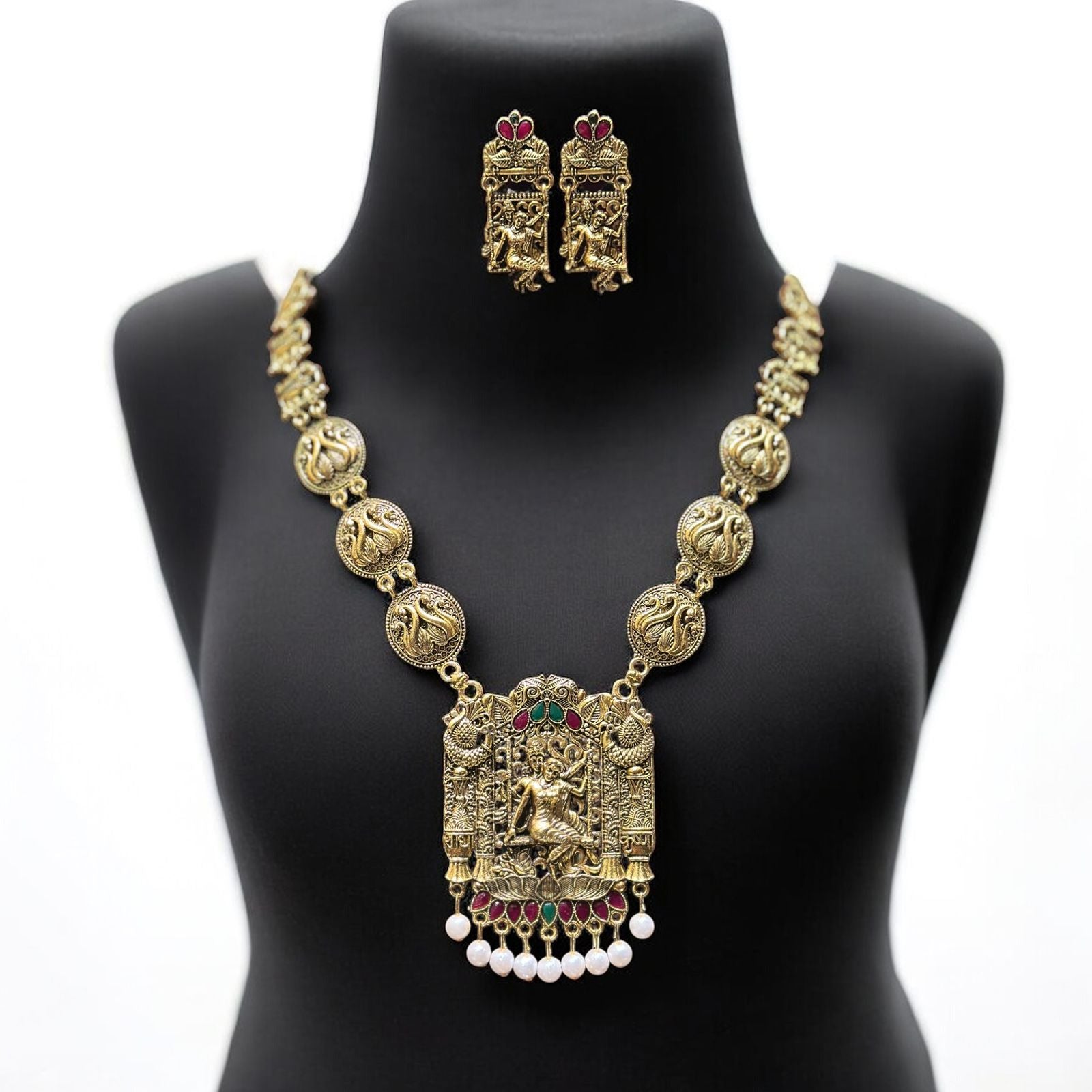 Radha krishna long golden necklace for women