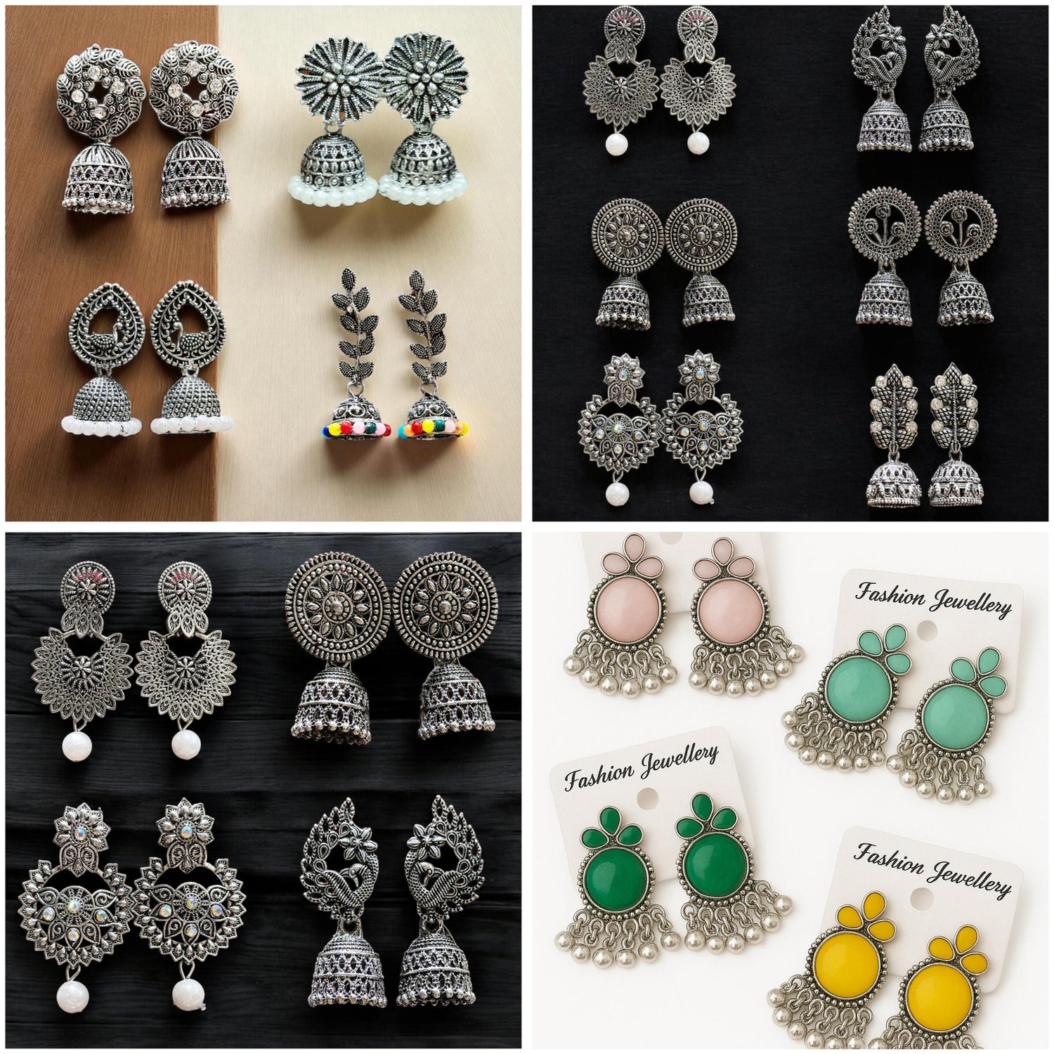 Combo of Dailywear 18 Pair Silver Oxidised Jhumka Earrings for Girls and Women.