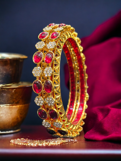 Ruby Diamond Studded Bangle set for Women.