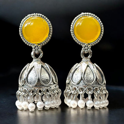 Combo of 4 Pair Silver Oxidised Jhumka Earrings for Girls and Women.