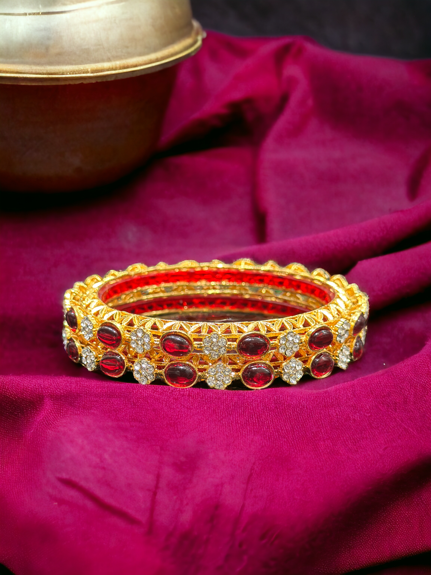 Ruby Diamond Studded Bangle set for Women.