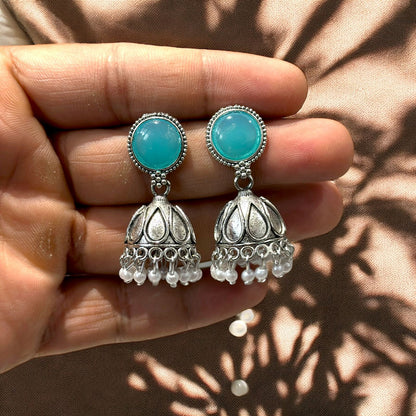 Combo of 4 Pair Silver Oxidised Jhumka Earrings for Girls and Women.