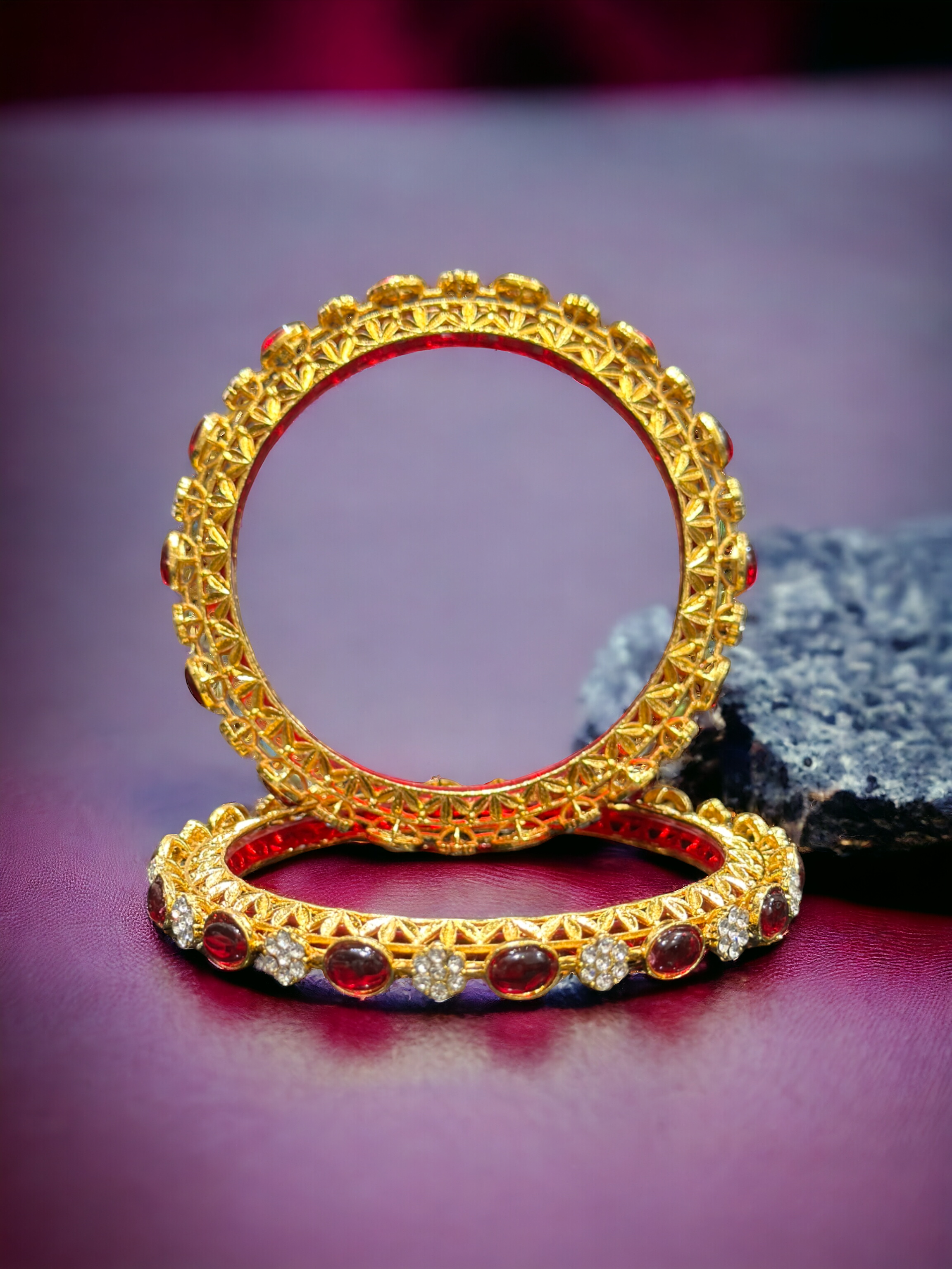 Ruby Diamond Studded Bangle set for Women.