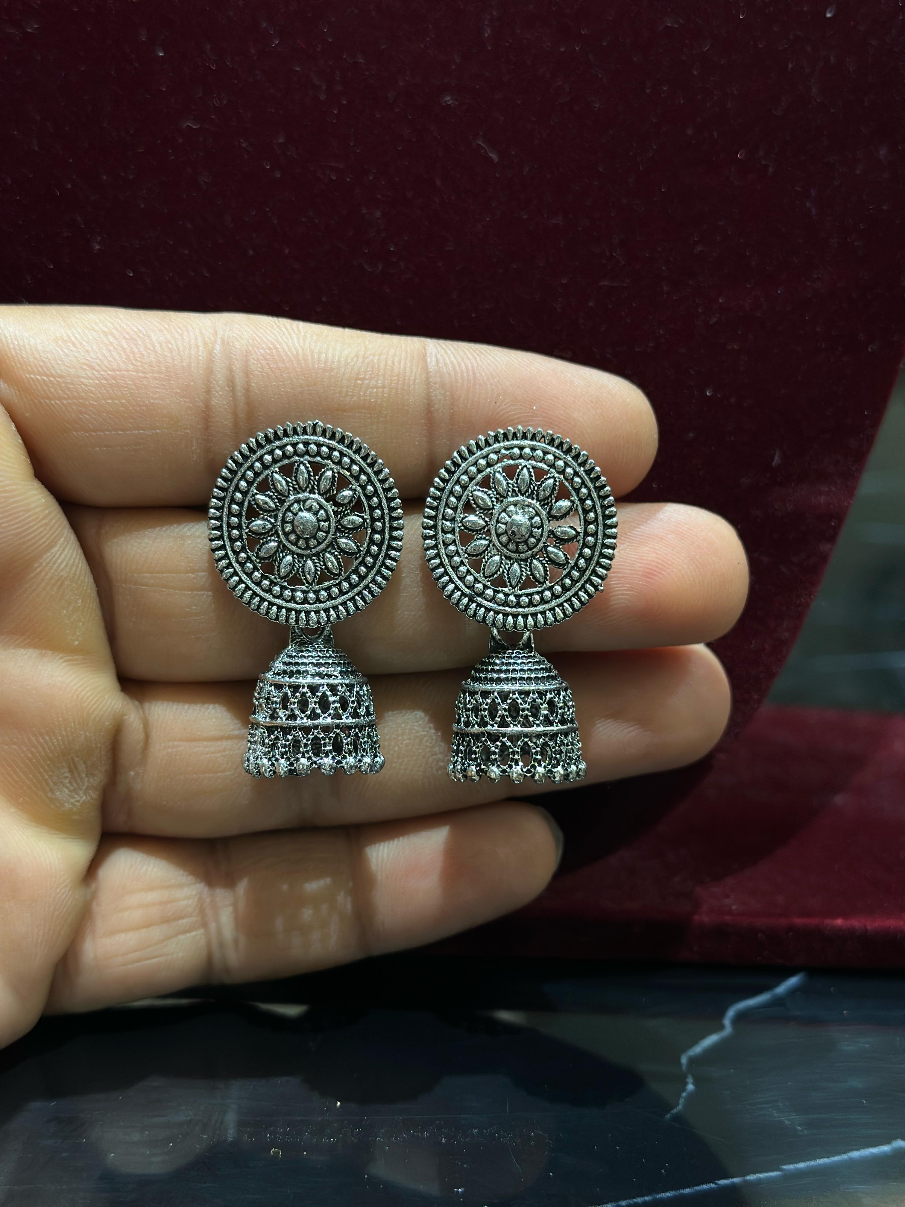 Combo of Dailywear 18 Pair Silver Oxidised Jhumka Earrings for Girls and Women.