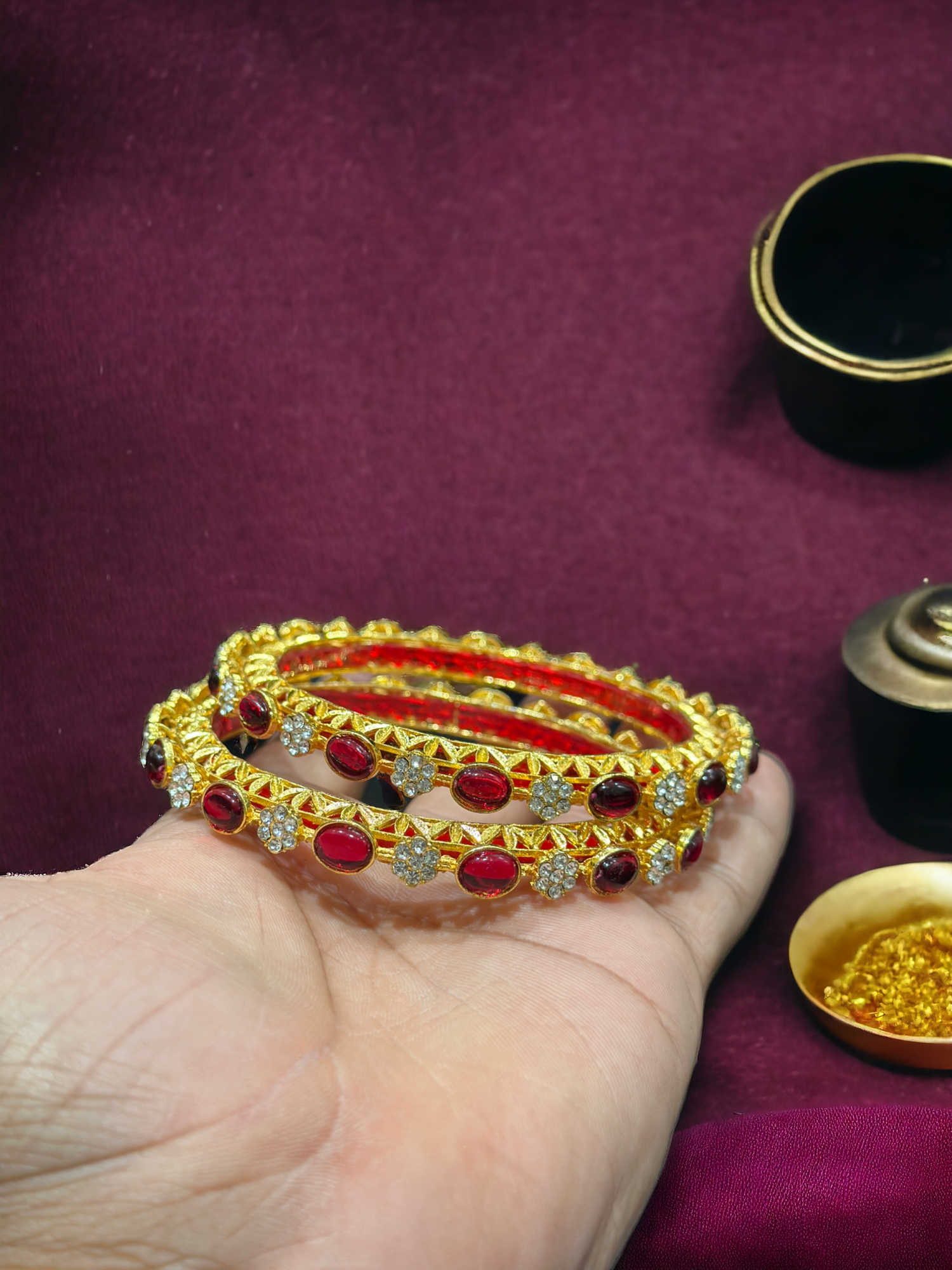 Ruby Diamond Studded Bangle set for Women.