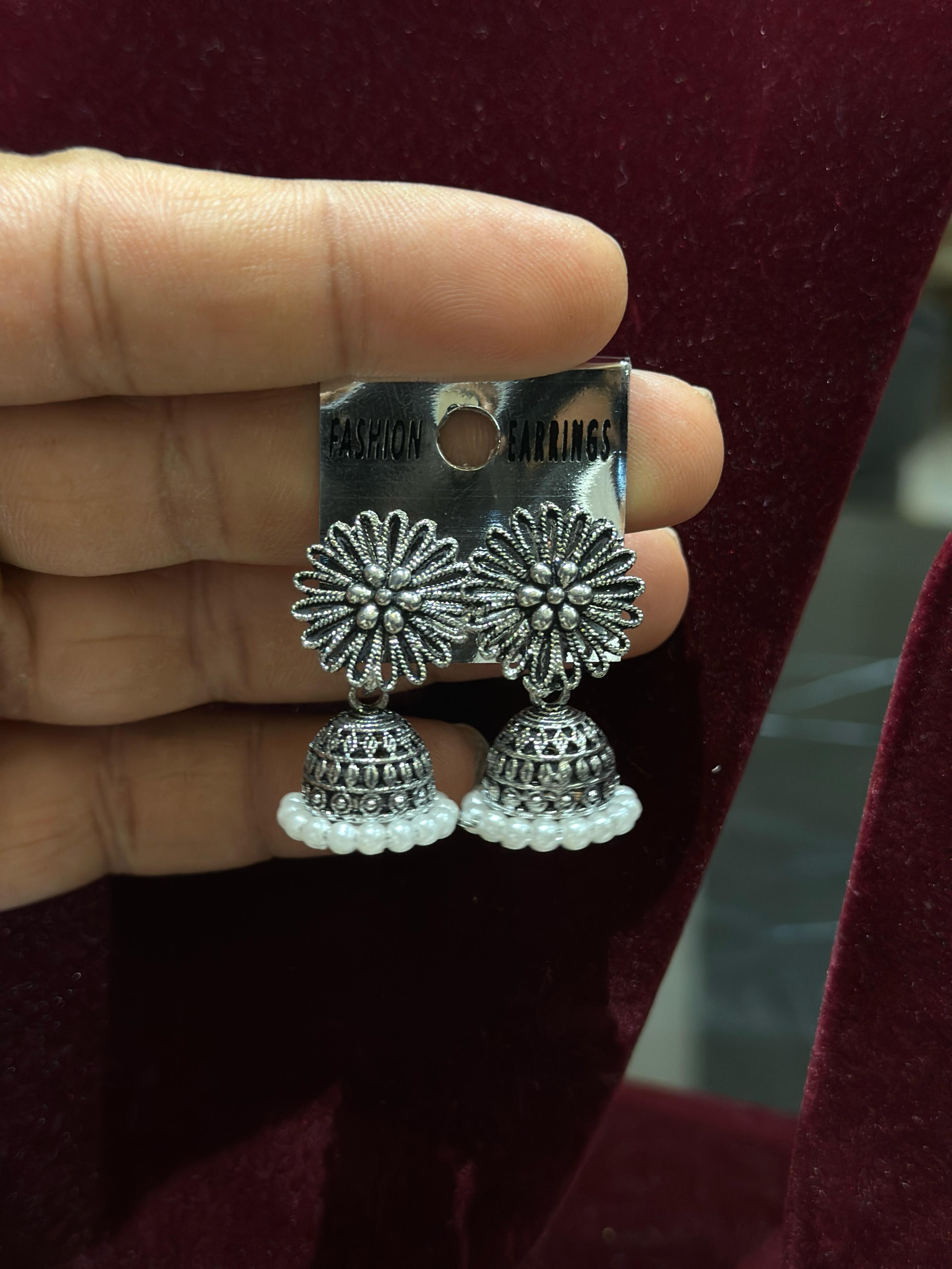 Combo of Dailywear 18 Pair Silver Oxidised Jhumka Earrings for Girls and Women.