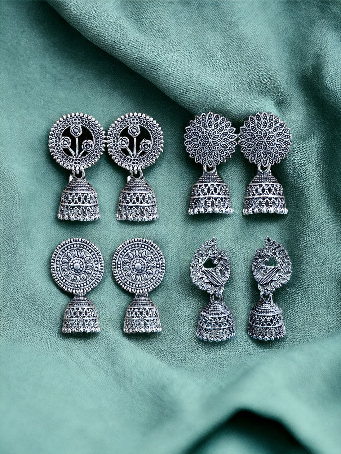 Silver Oxidised Combo Jhumka Earrings for Girls