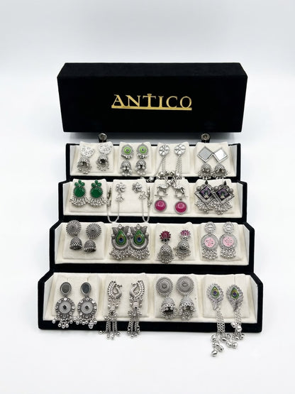 16 Pairs Oxidized Earrings Set for Women