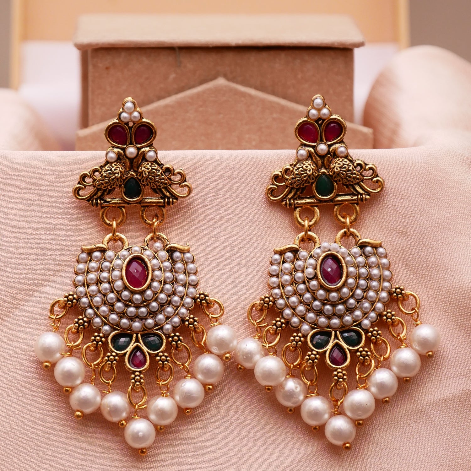 Golden Pearl Jhumka Earrings for Girls and Women.