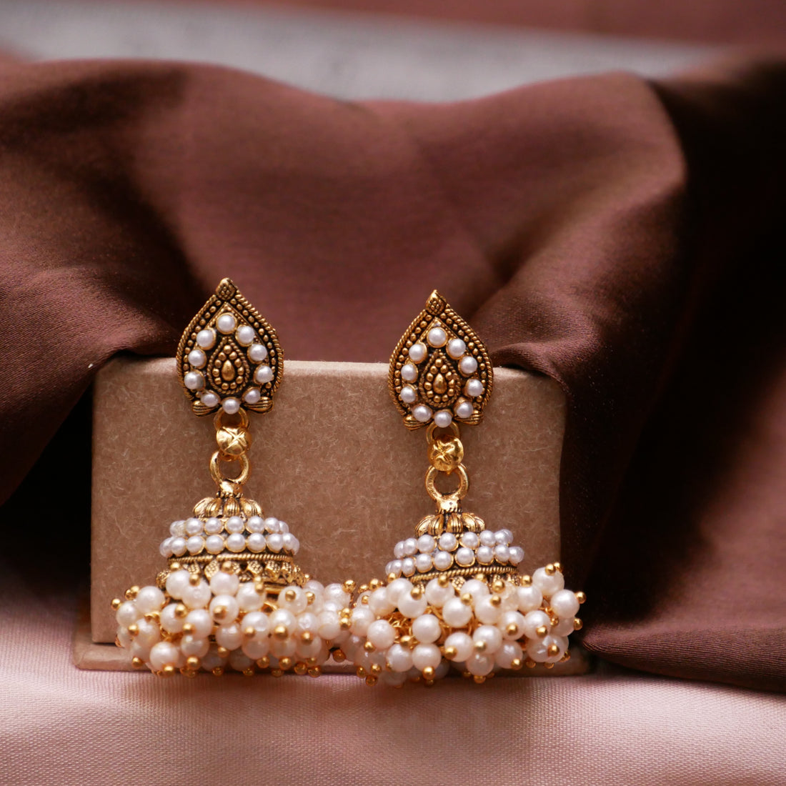 Gold Oxidised Pearl Jhumka Earrings for Girls and Women.