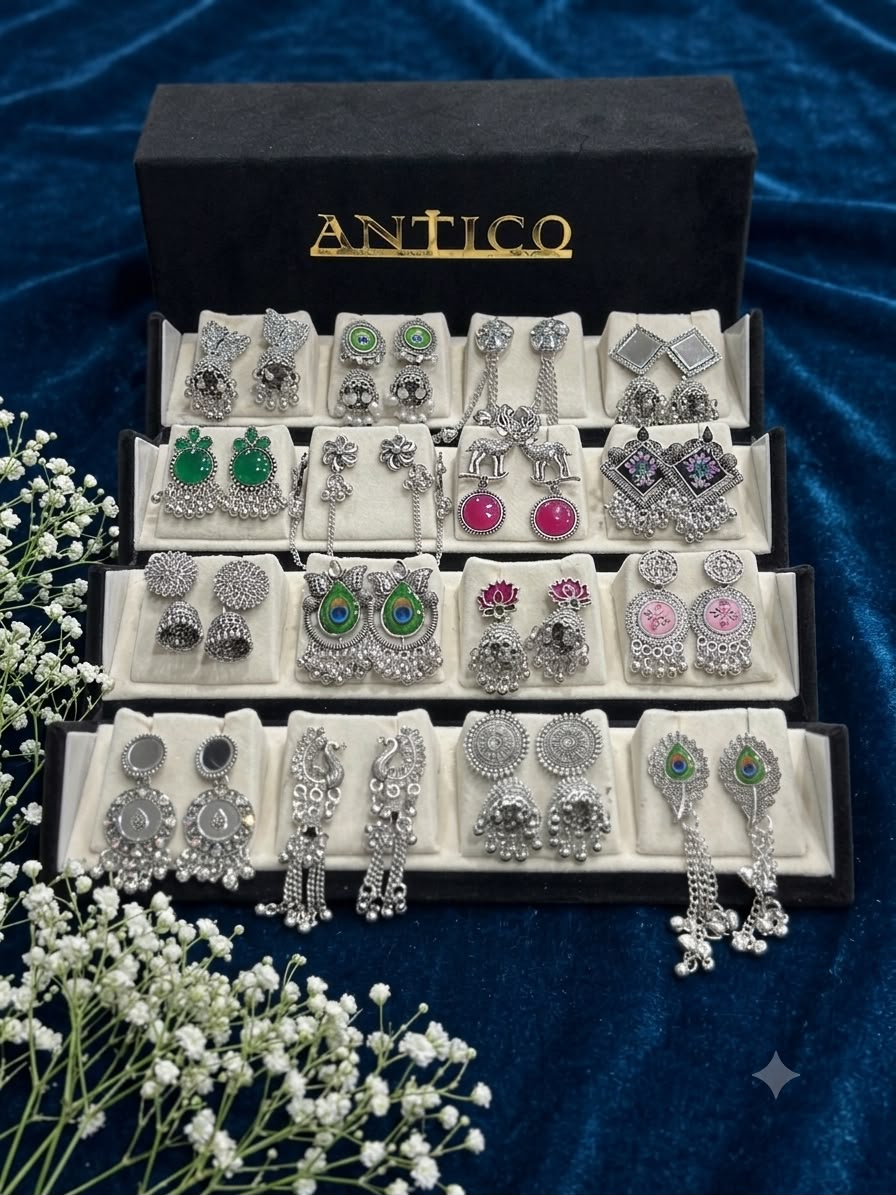 16 Pairs Oxidized Earrings Set for Women