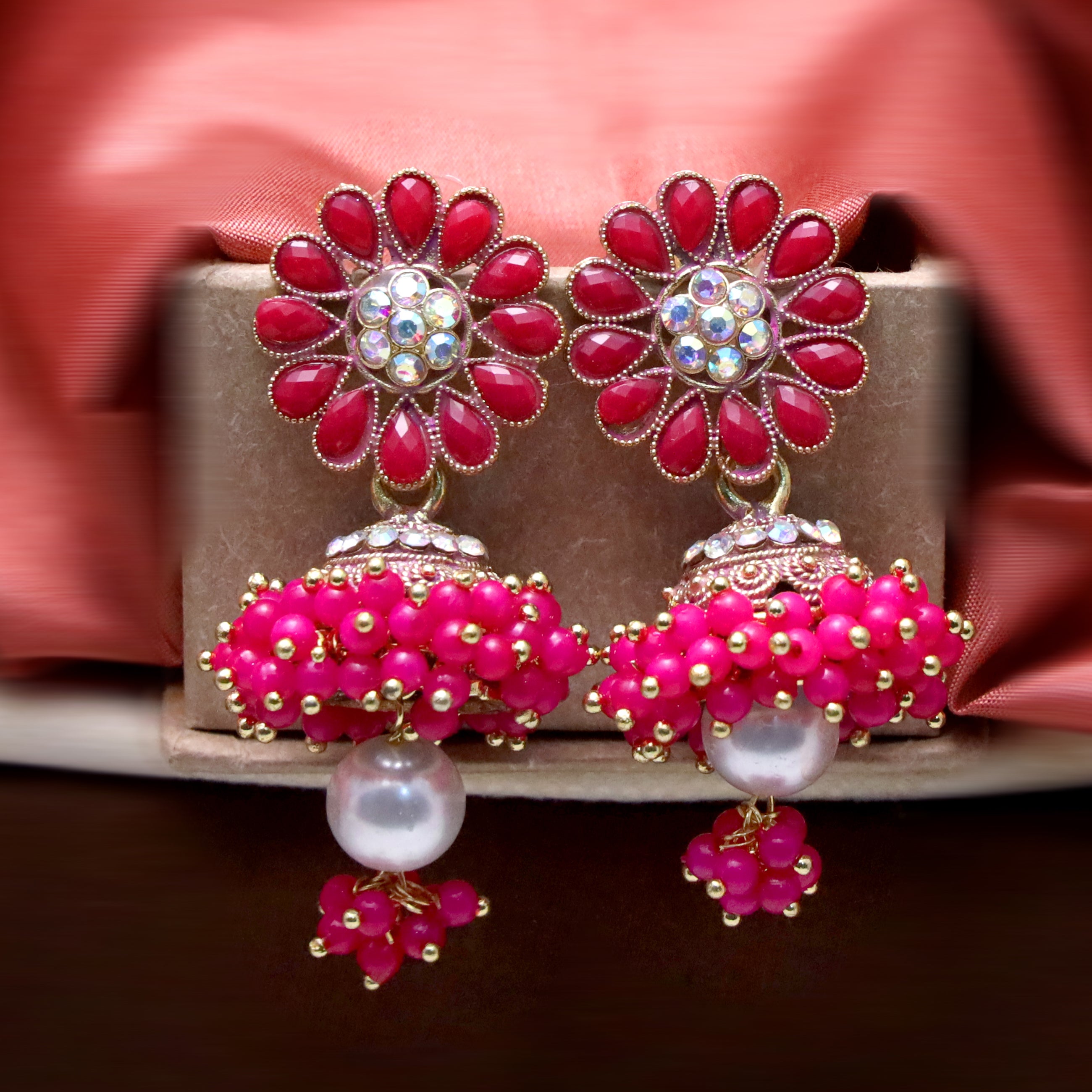 Diamond Studded Pearl Jhumka Earrings for Girls and Women.