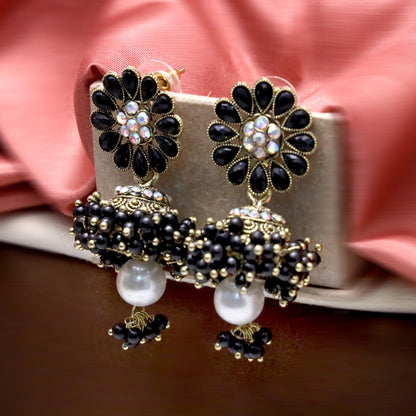 Diamond Studded Pearl Jhumka Earrings for Girls and Women.