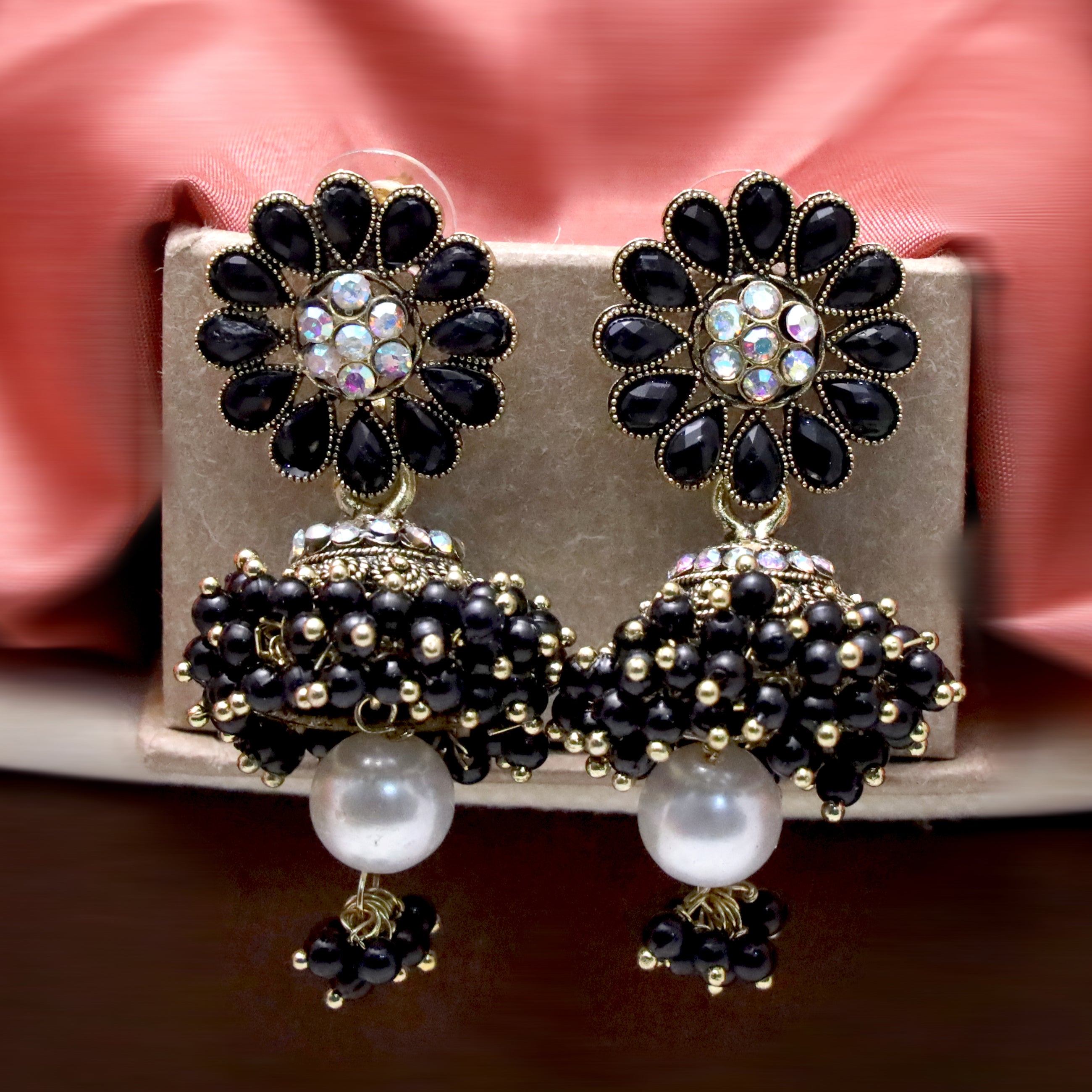 Diamond Studded Pearl Jhumka Earrings for Girls and Women.