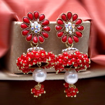 Diamond Studded Pearl Jhumka Earrings for Girls and Women.