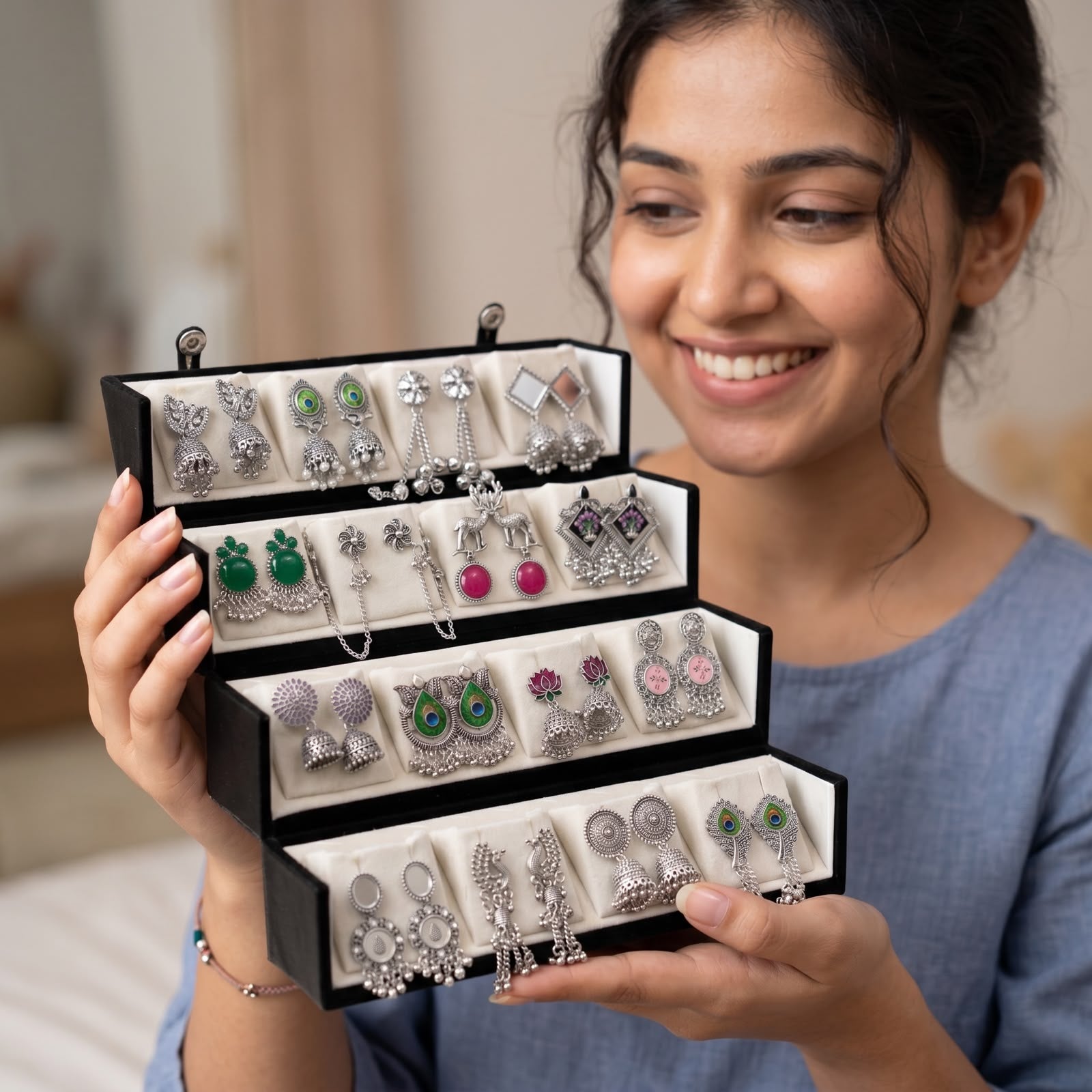 16 Pairs Oxidized Earrings Set for Women
