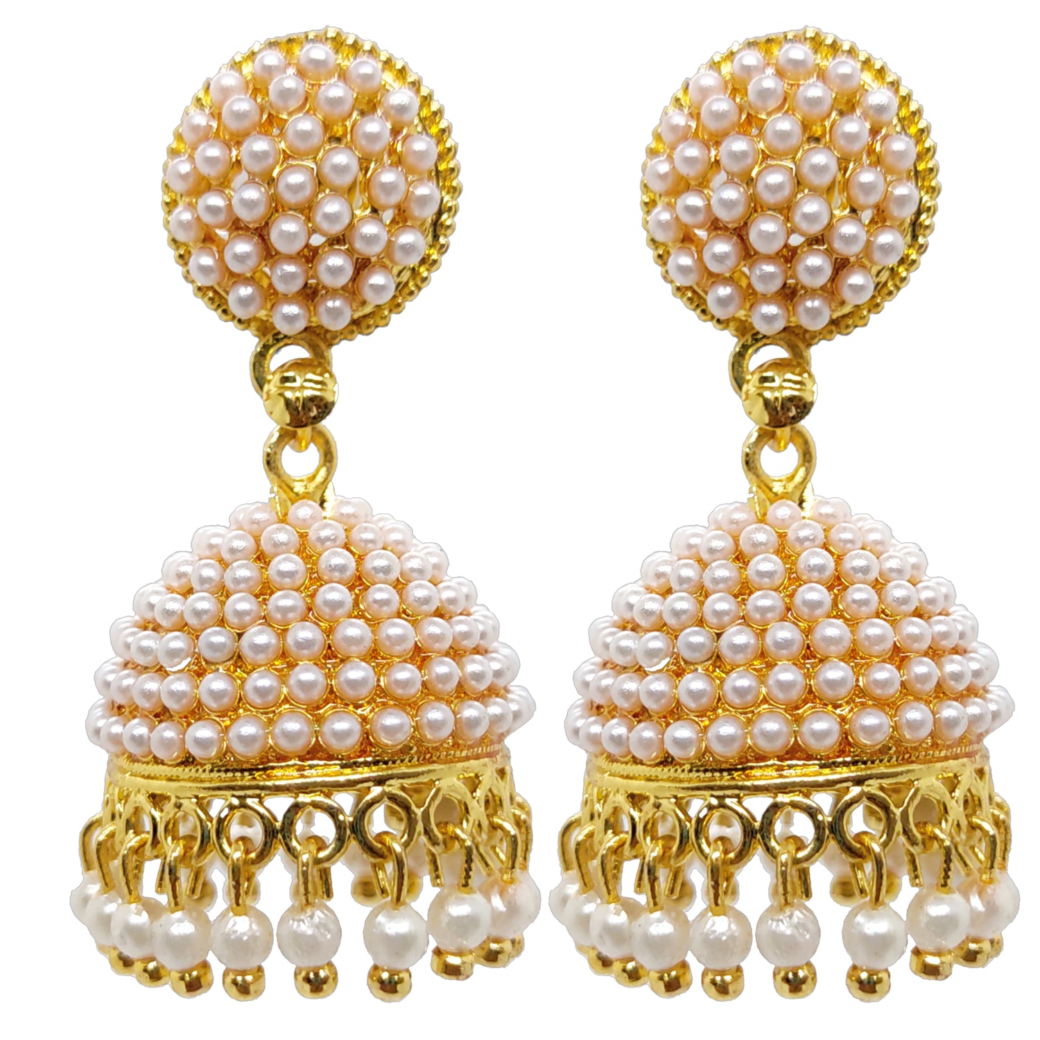 Gold Oxidised Pearl Jhumka Earrings for Girls and Women.