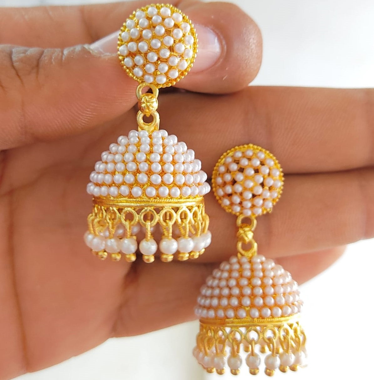 Golden Pearl Jhumka Earrings for Girls and Women.