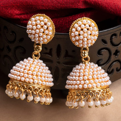 Golden Pearl Jhumka Earrings for Girls and Women.