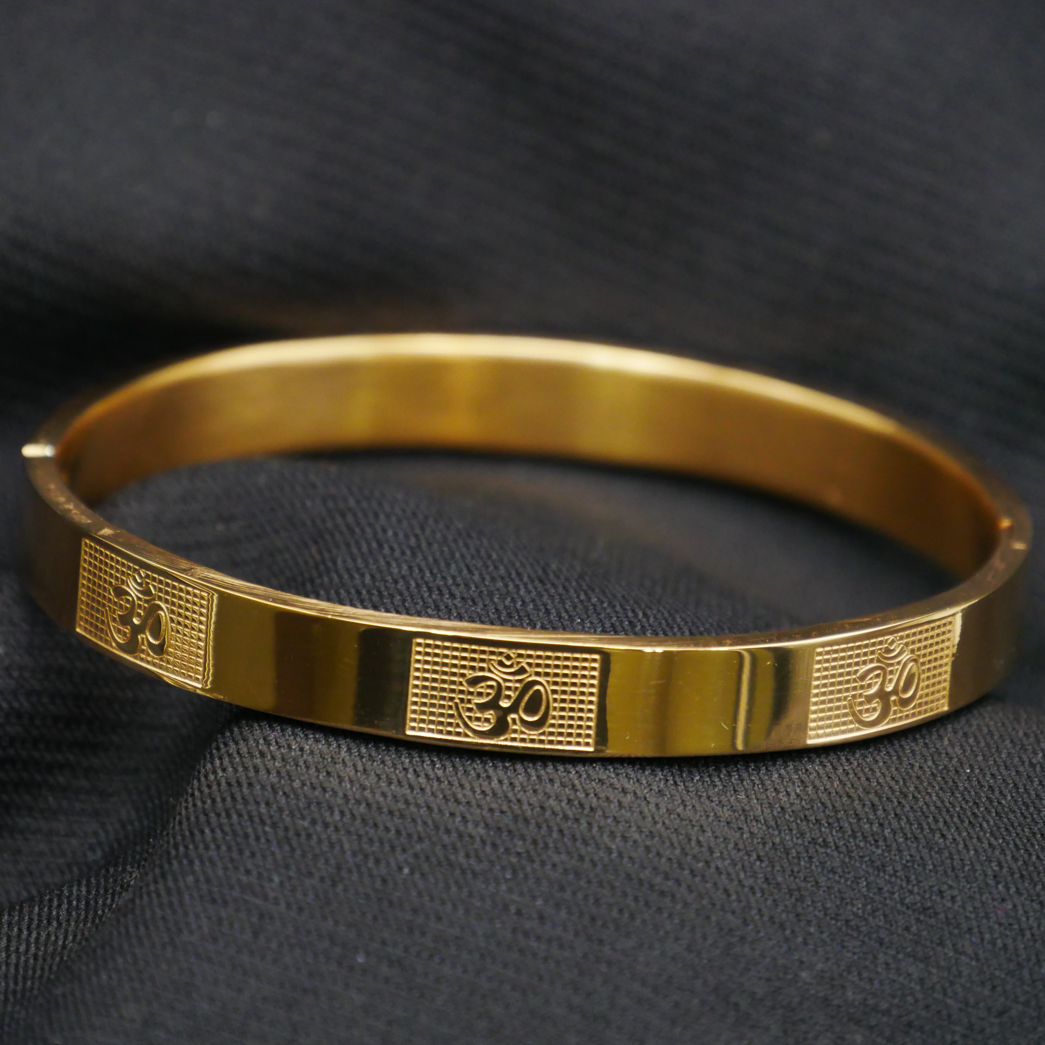 24K Vermeil Gold Platted Stainless Steel Anti-Tarnish Kada Bracelets for Boys and Men.