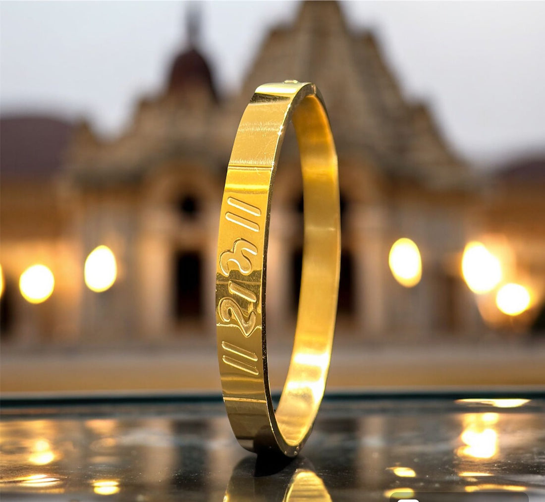 24K Vermeil Gold Platted Stainless Steel Anti-Tarnish Kada for Boys and Men.(RAM)