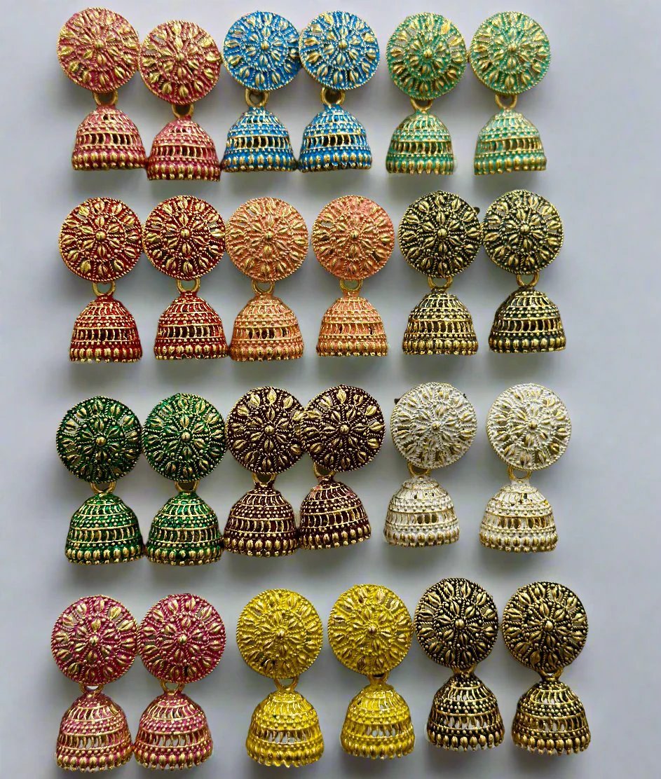 Combo of 12 Pair Small Jhumki Earrings for Girls and Women.