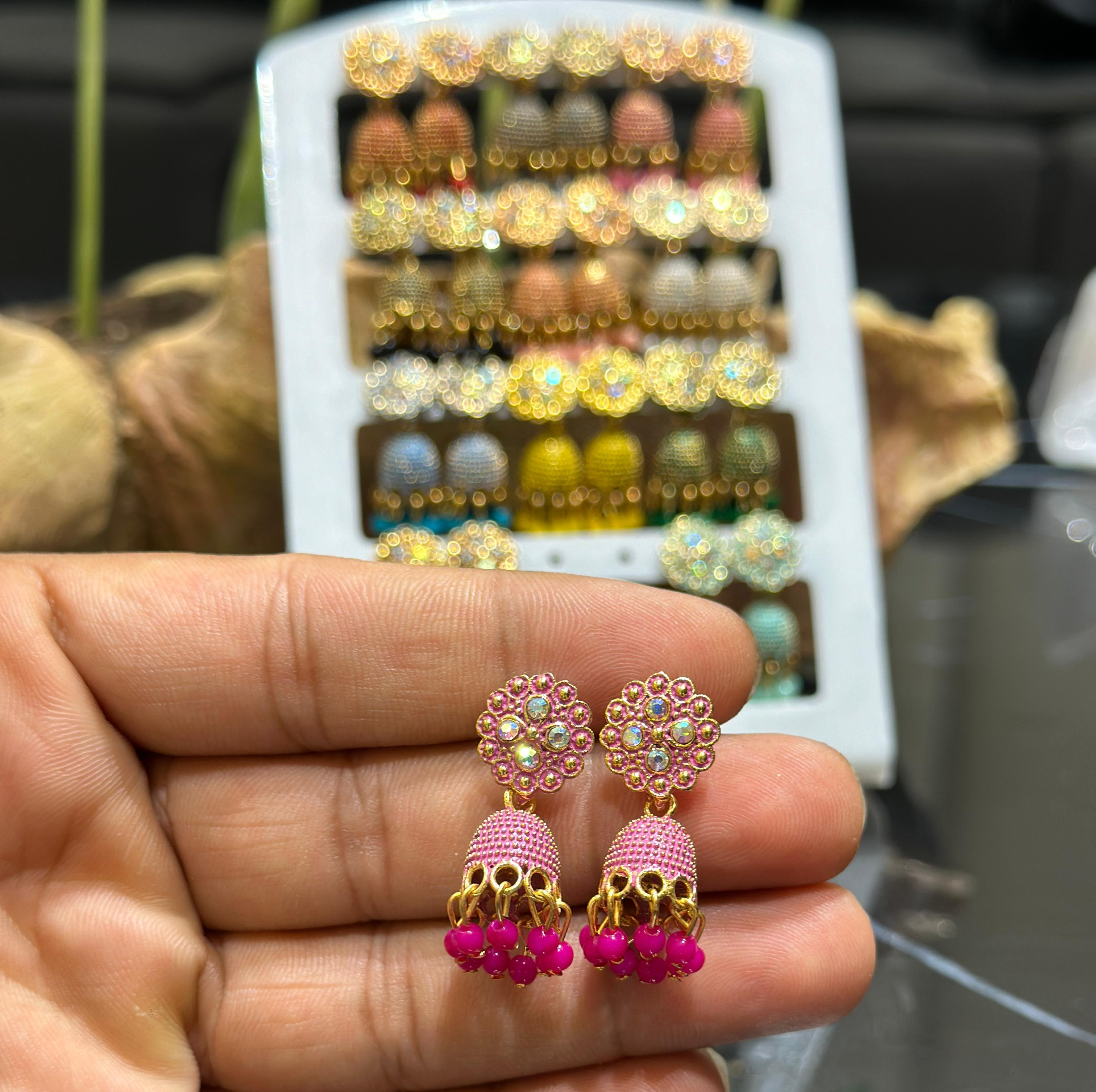 Combo of 12 Pair Colorfull Small Jhumki Earrings for Girls and Women.