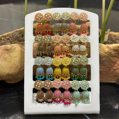 Combo of 12 Pair Colorfull Small Jhumki Earrings for Girls and Women.