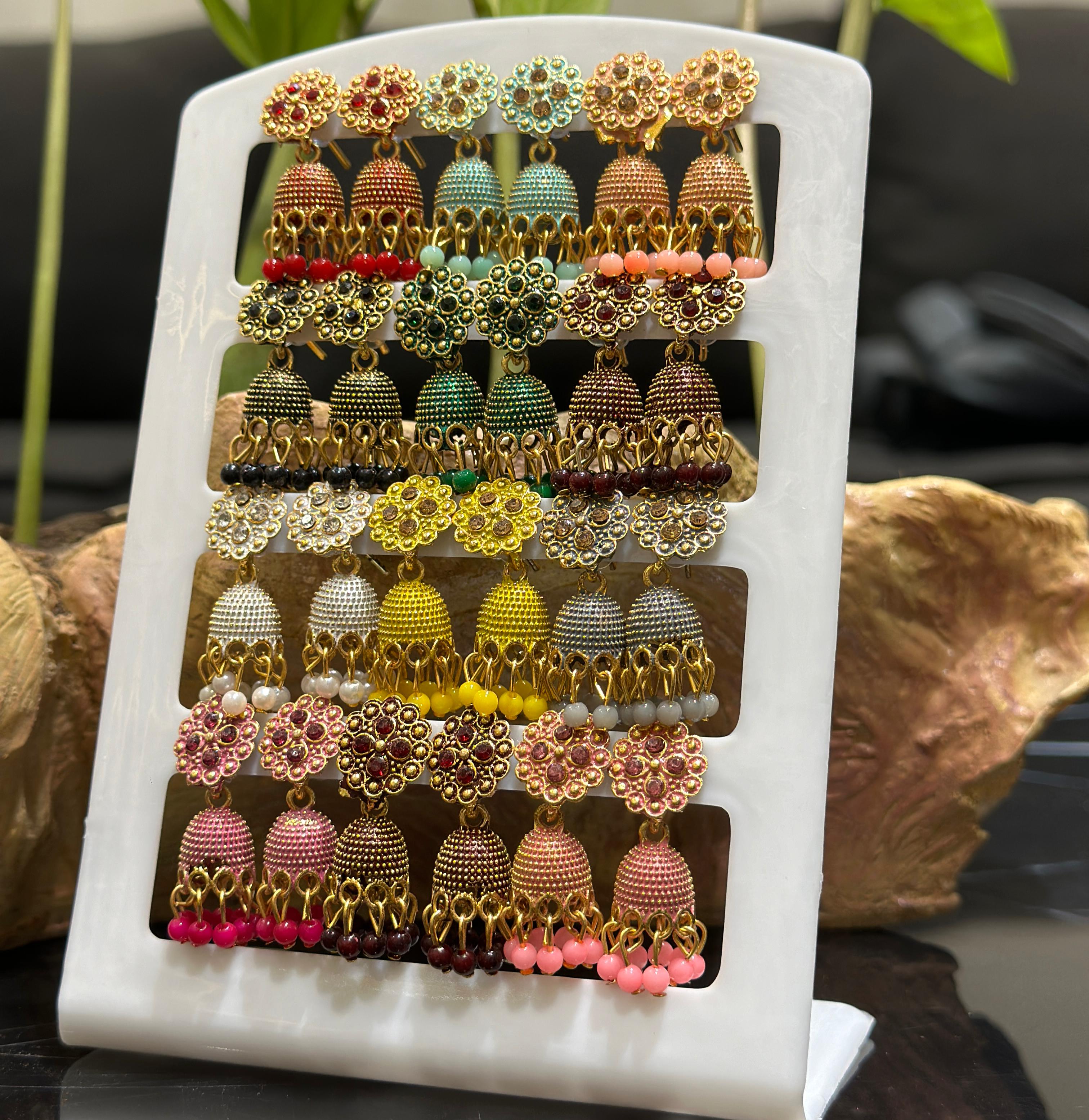 Combo of 12 Pair Colorfull Small Jhumki Earrings for Girls and Women.