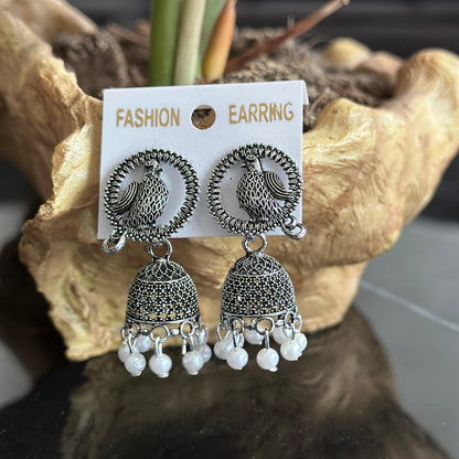 Combo of 4 Pair Silver Oxidised Jhumka earrings for Girls and Women.