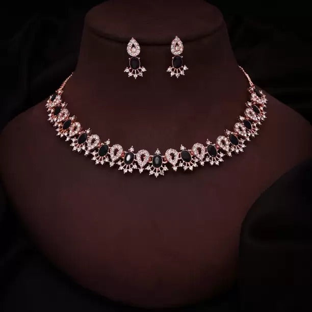 Rose Gold Platted American Diamond Necklace for Girls and Women.