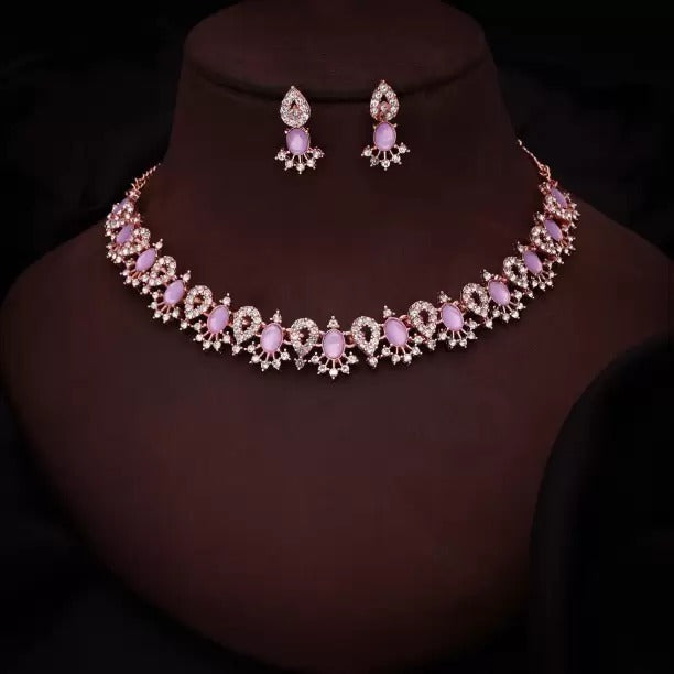 Rose Gold Platted American Diamond Necklace for Girls and Women.