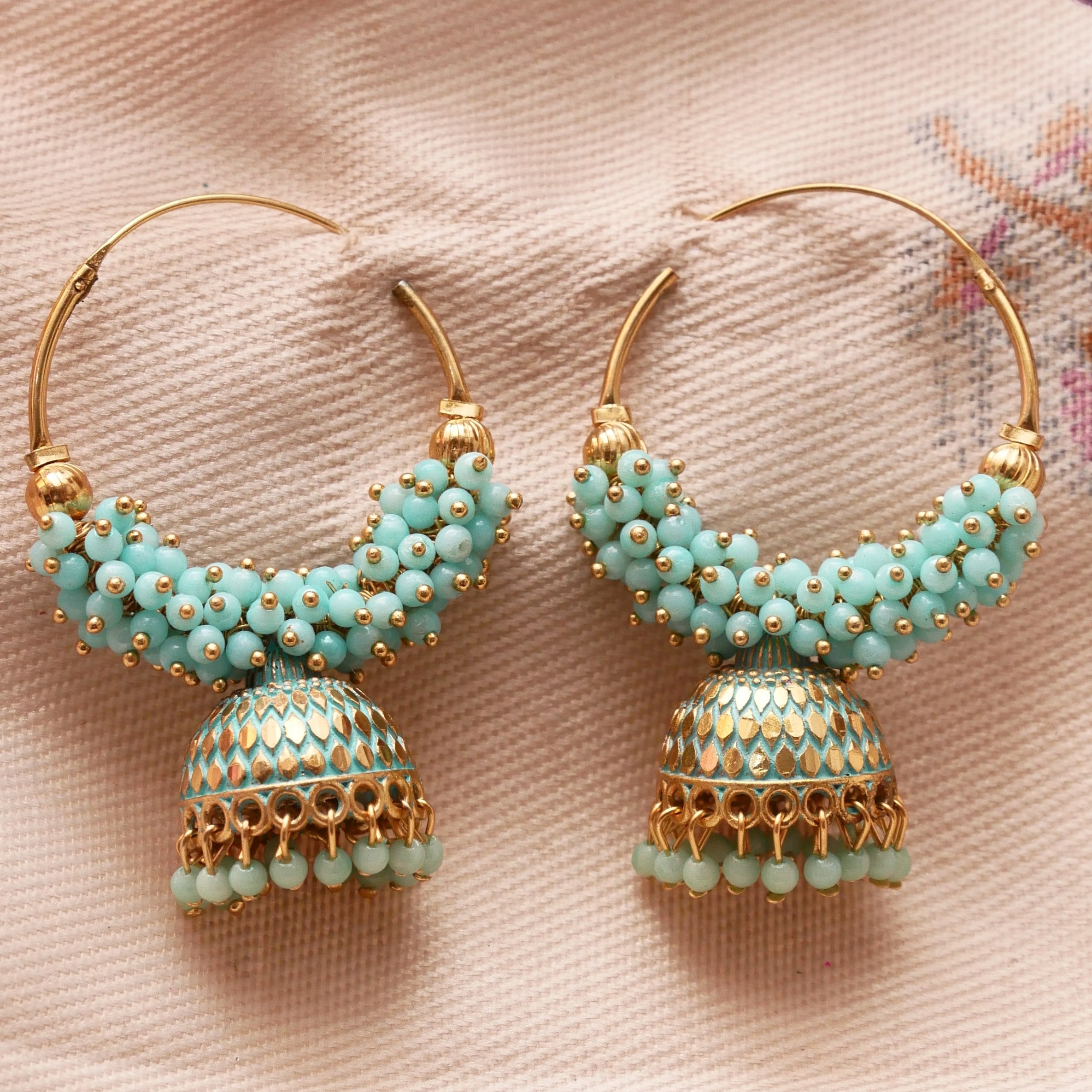 Pearl Attached Hoop Jhumka Earrings for Girls and Women.