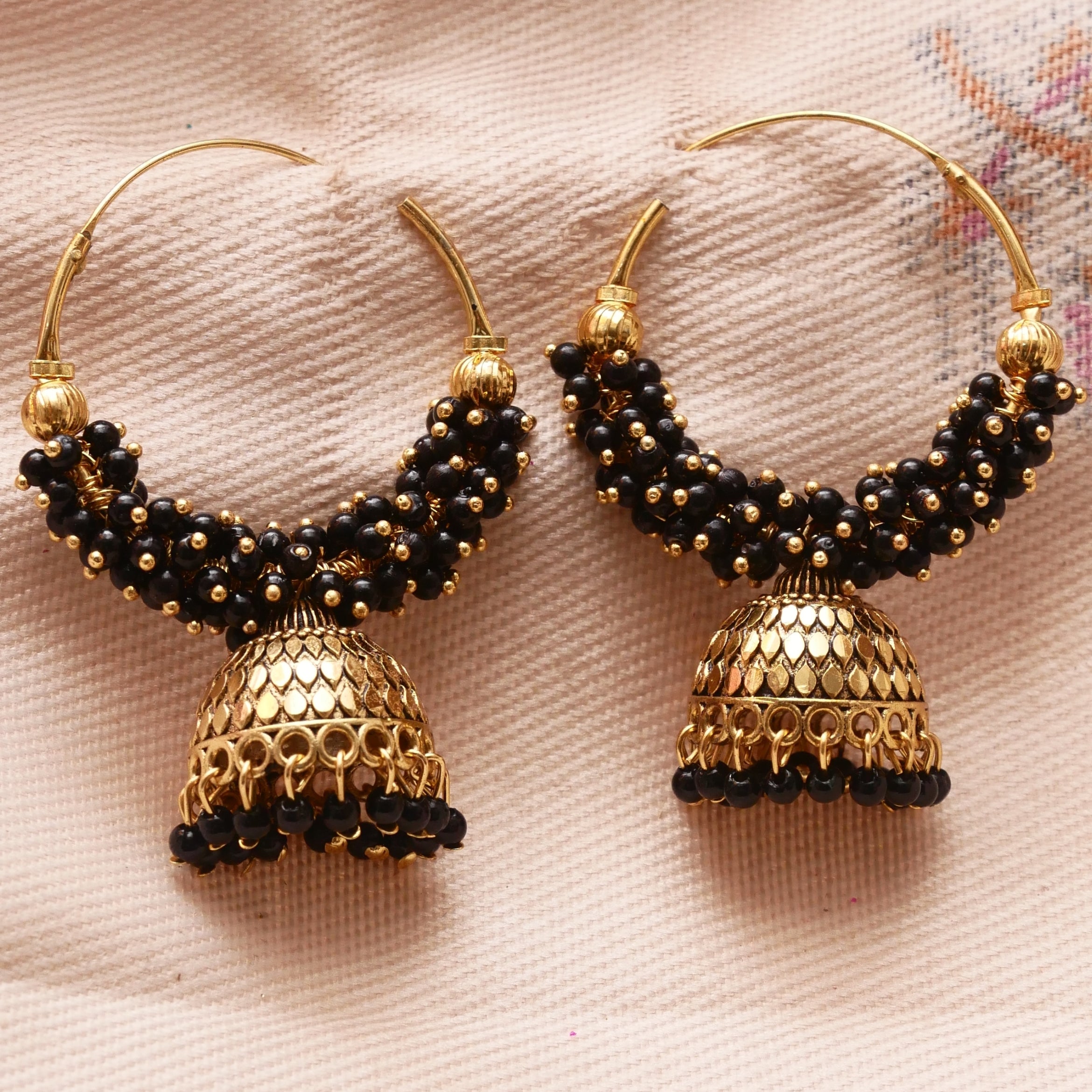 Pearl Attached Hoop Jhumka Earrings for Girls and Women.