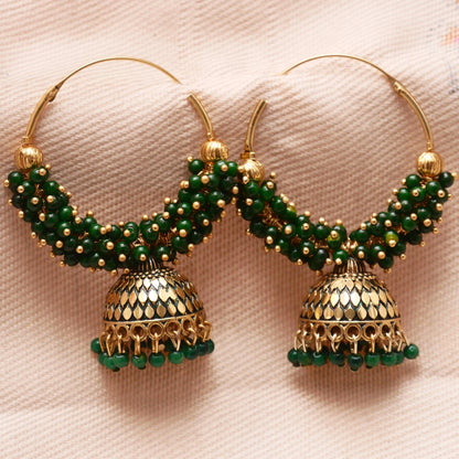 Pearl Attached Hoop Jhumka Earrings for Girls and Women.