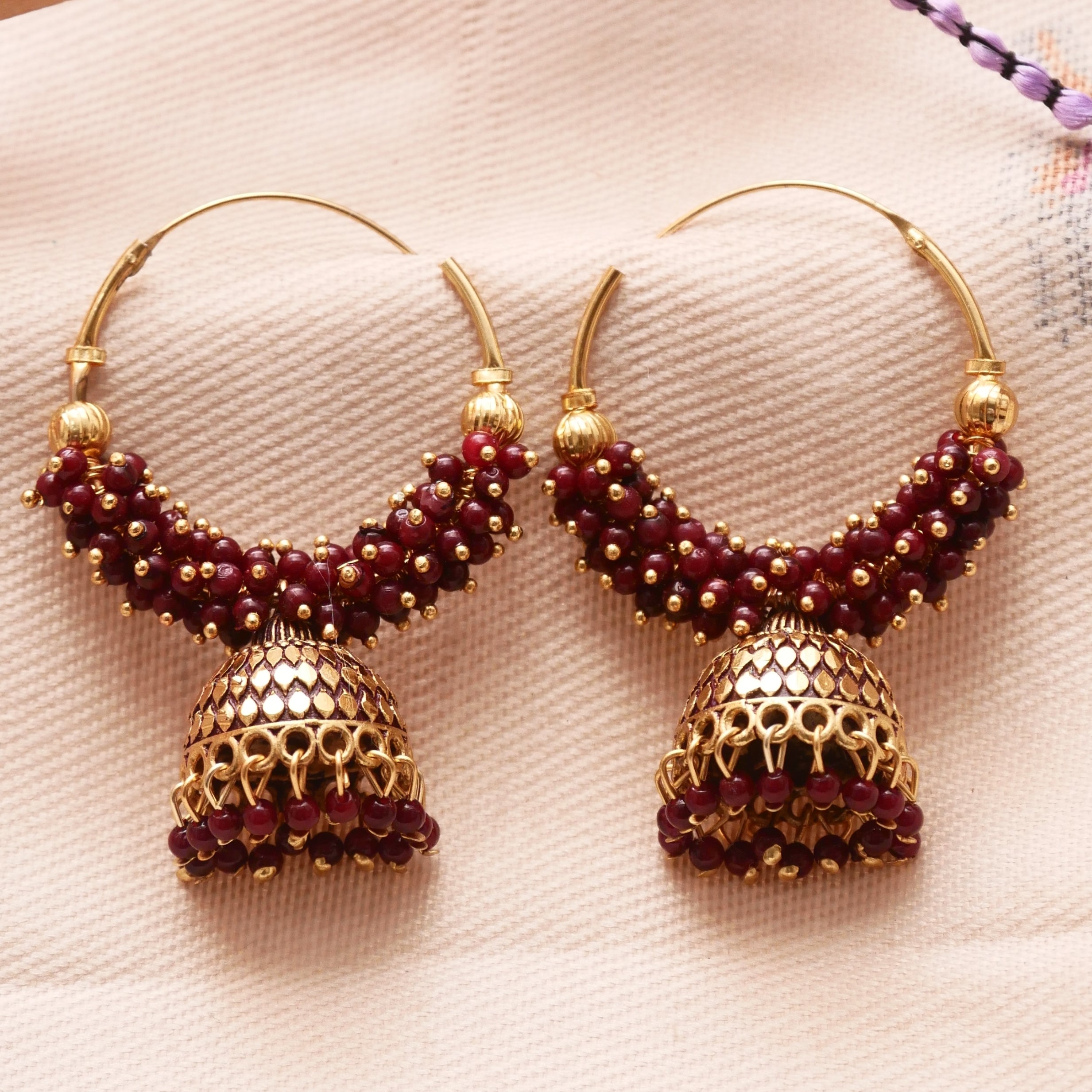 Pearl Attached Hoop Jhumka Earrings for Girls and Women.