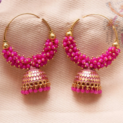 Pearl Attached Hoop Jhumka Earrings for Girls and Women.