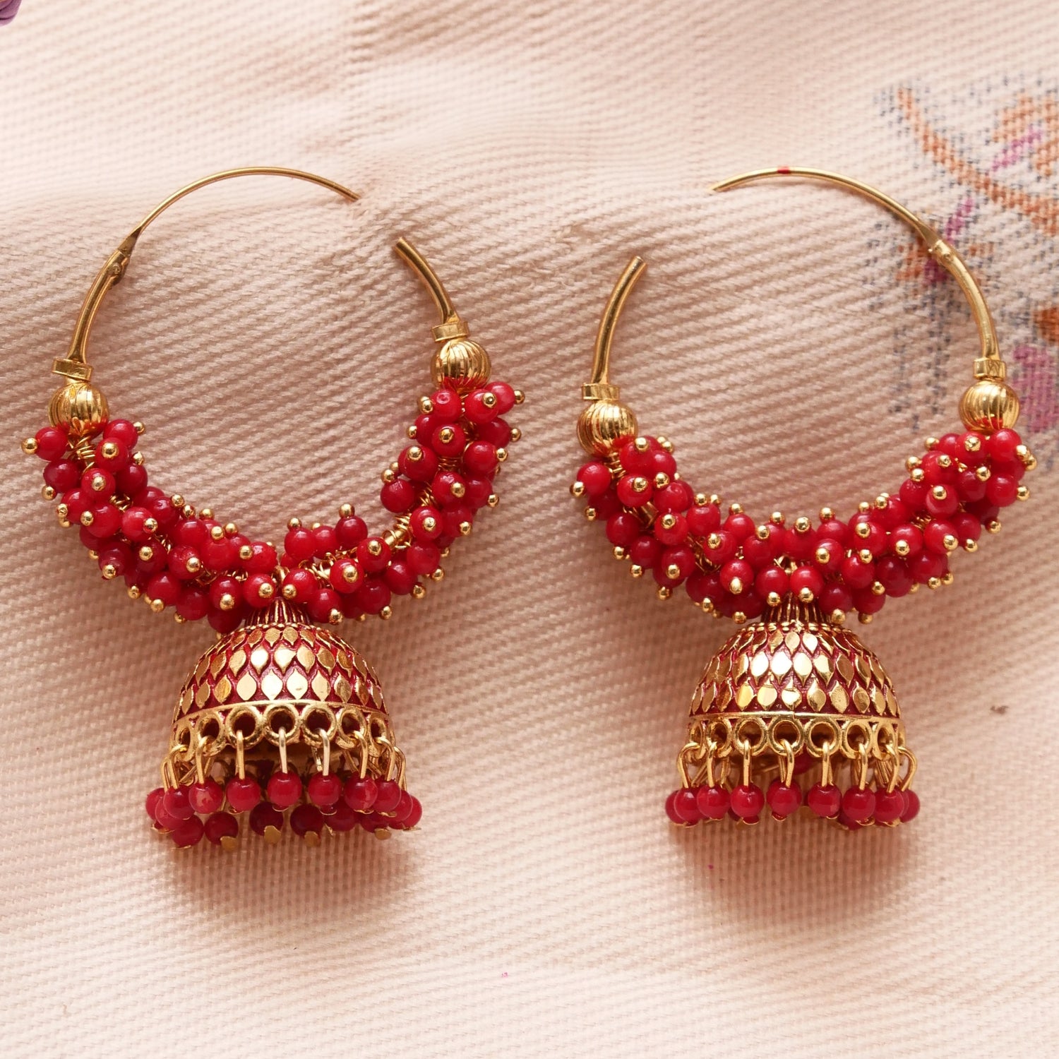 Pearl Attached Hoop Jhumka Earrings for Girls and Women.