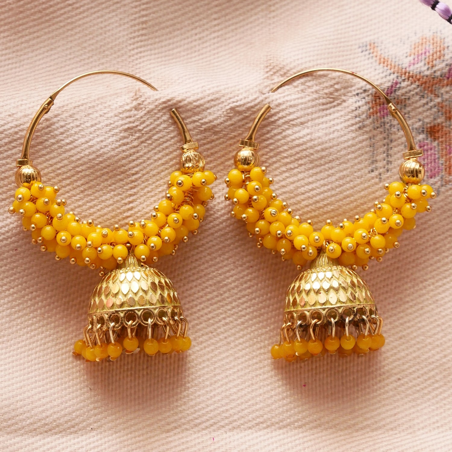 Pearl Attached Hoop Jhumka Earrings for Girls and Women.