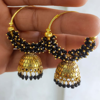 Pearl Attached Hoop Jhumka Earrings for Girls and Women.